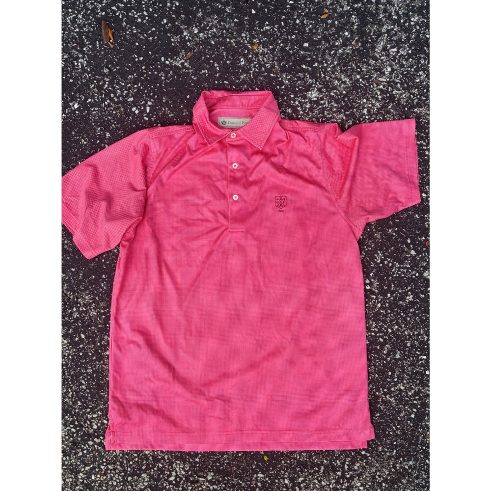 Donald Ross Mens Pink Gingham Golf Polo Shirt BCMC 1919 Crest Short Sleeve Small